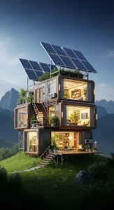 Sustainable Container Home Solar Panels Mountain View Night