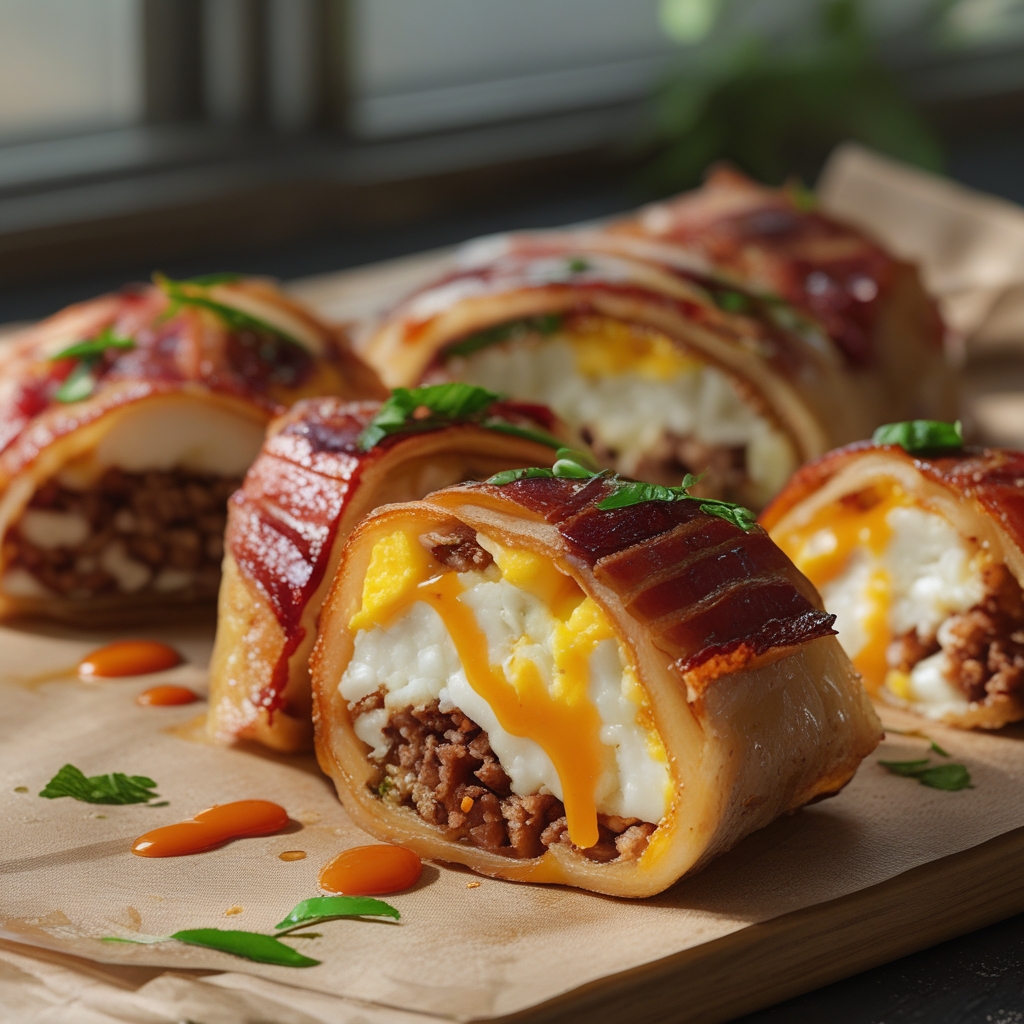 Bacon Egg and Cheese Rice Paper Spiral – Easy Homemade Breakfast Treat finished