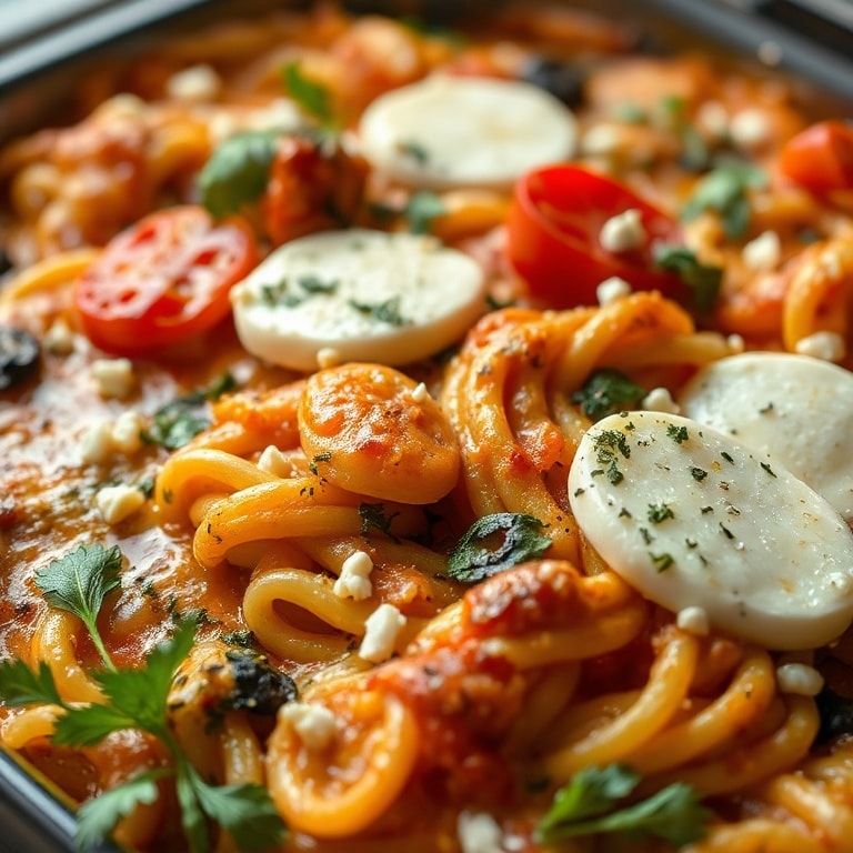 Easy Mediterranean Vegetable Pasta Bake with Feta and Mozzarella – Quick, Cheesy Comfort