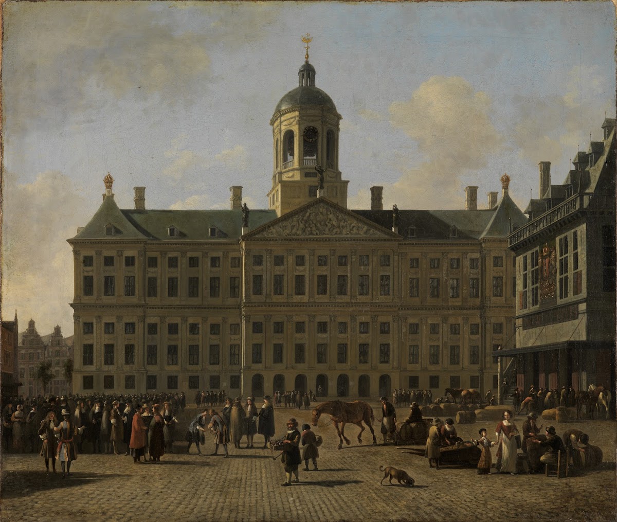 Der Damplatz zu Amsterdam mit dem Rathaus und der Waage 1689