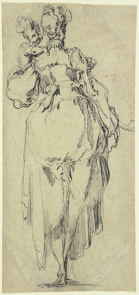 Stehende Frau mit Kind Rückenansicht ca 1614