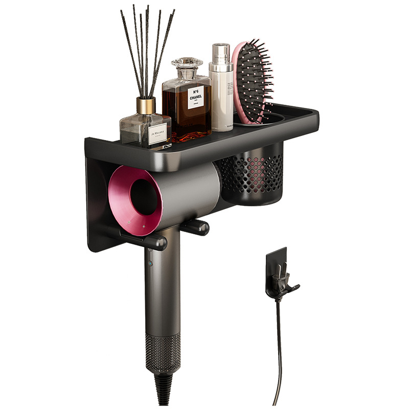 Hair Dryer Wall Holder with Toothbrush Rack