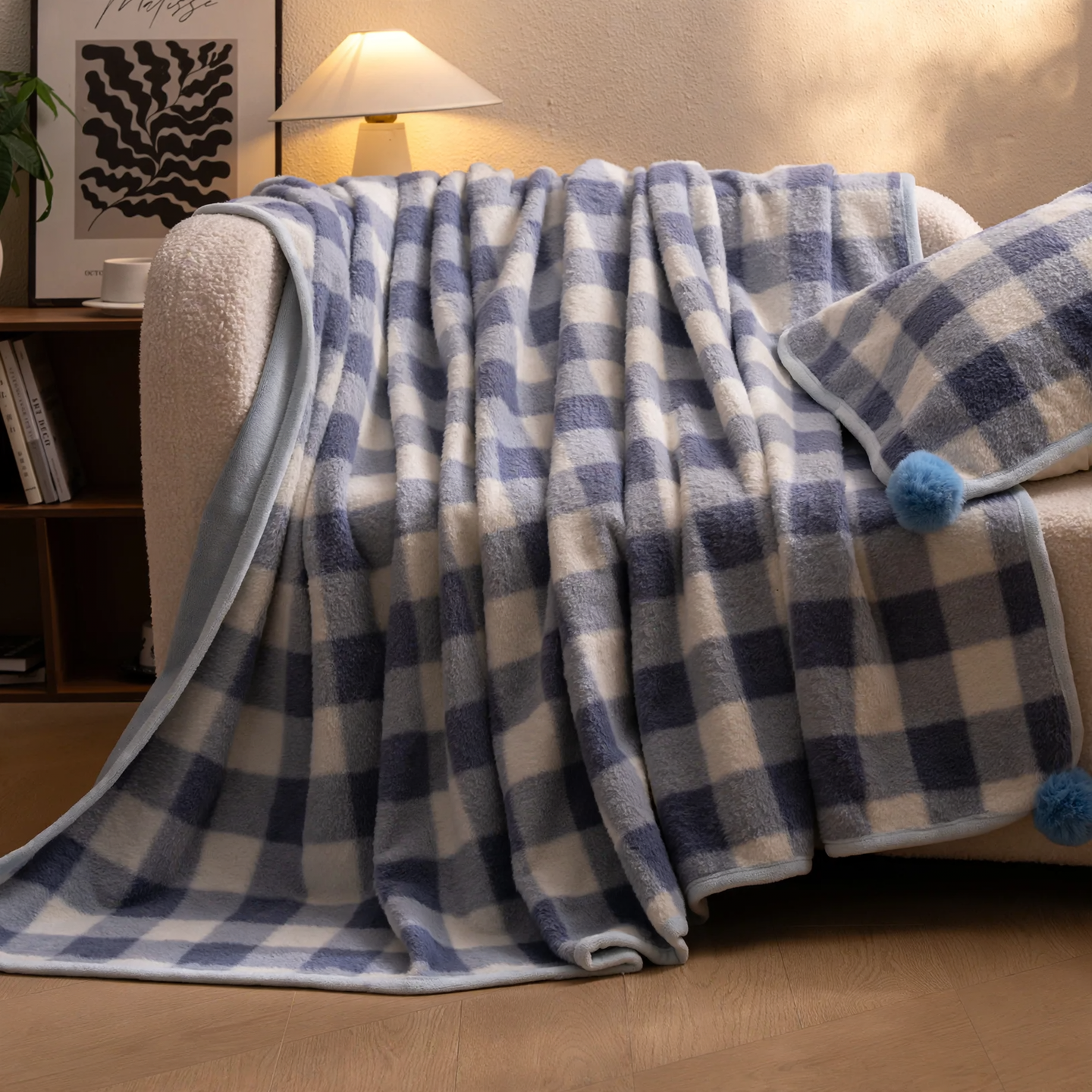 Fluffy wool blanket with plaid pattern, versatile