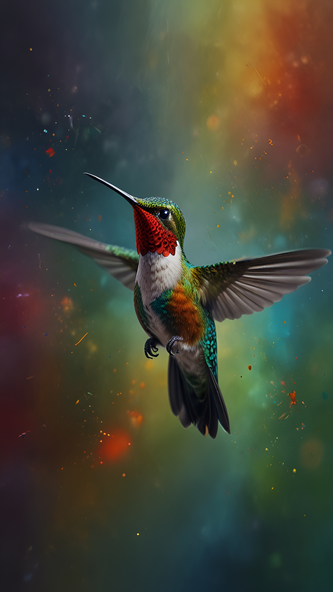 Ruby Throated Hummingbird Hovering Abstract Art Bokeh - Free 4K mobile Wallpaper