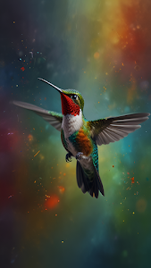 Ruby Throated Hummingbird Hovering Abstract Art Bokeh