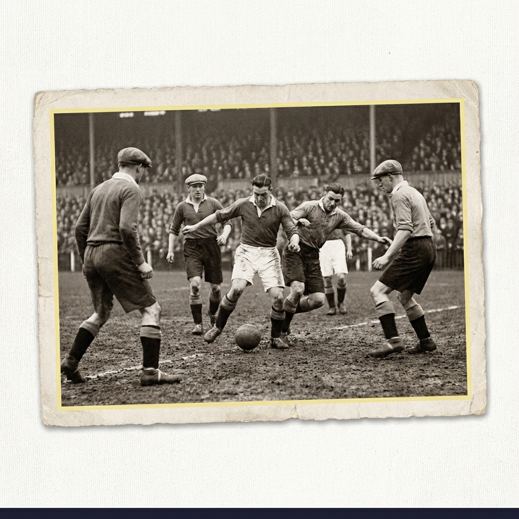 1930s style newspaper photo of Bournemouth and Nottingham Forest players mid match cropped as archival clipping with film grain and sepia tone bournemouth v nottingham forest prediction