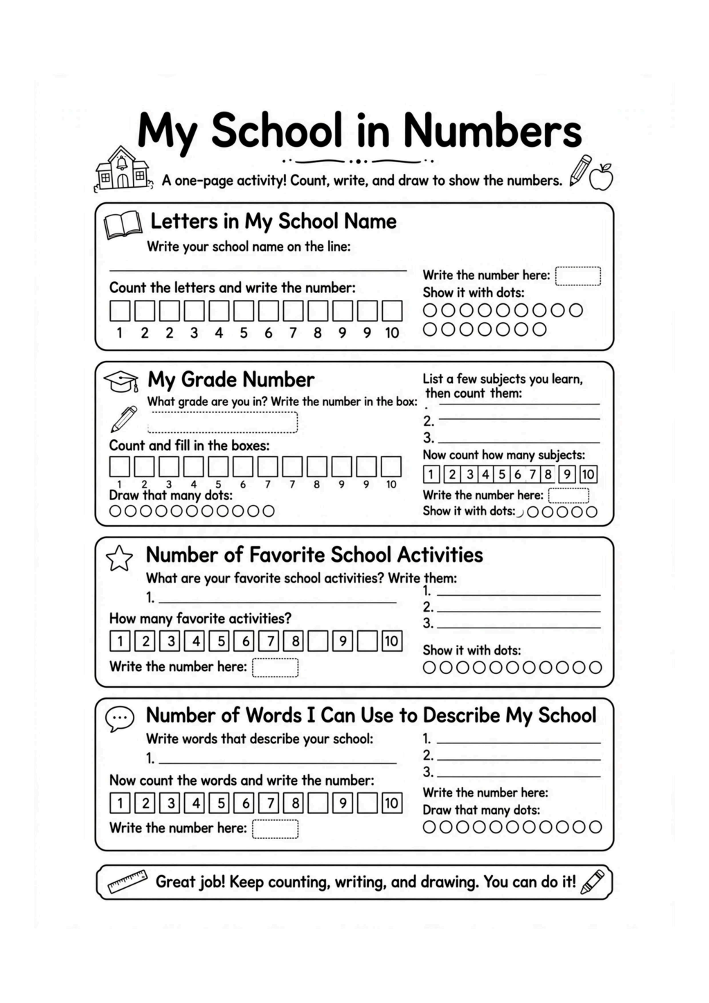 My School in Numbers Worksheet