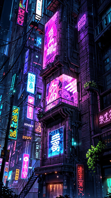 Neon-Lit Cyberpunk Alley with Glowing Signs - Free mobile Wallpaper