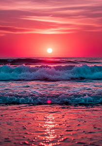 Vibrant Pink Sunset Beach Waves Bokeh