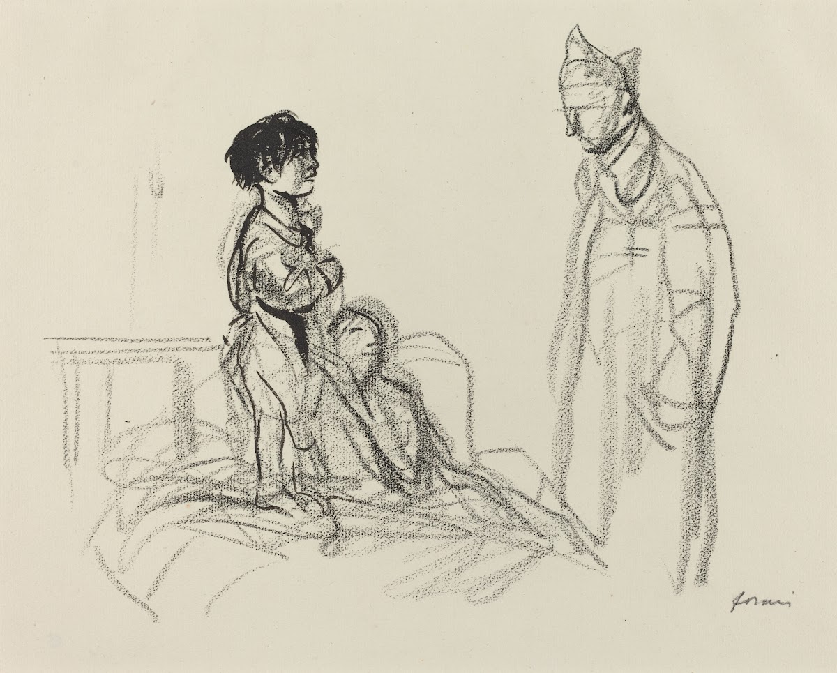 Mother and Child Visited by Soldier in Hospital c 1914 1919