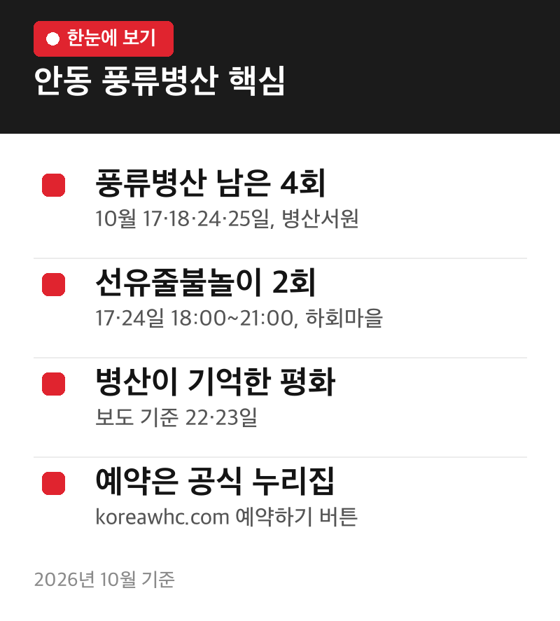 안동 풍류병산 핵심