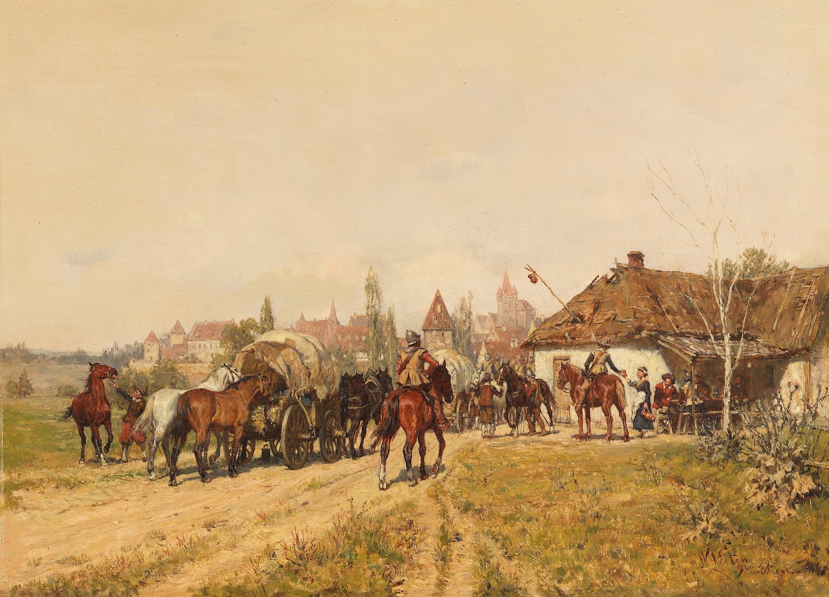 Heimkehrende Truppen vor den Toren der Stadt Ca 1880 90