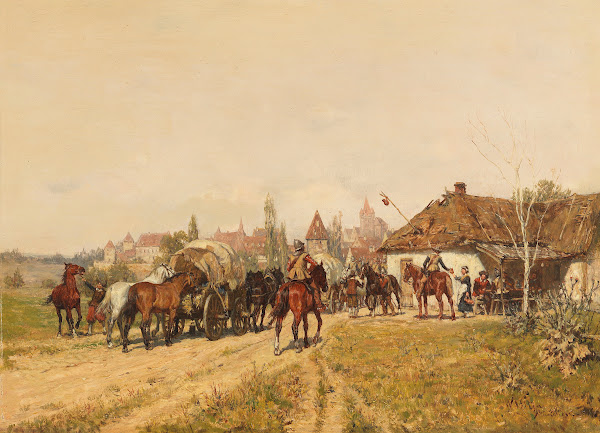 Heimkehrende Truppen vor den Toren der Stadt Ca 1880 90