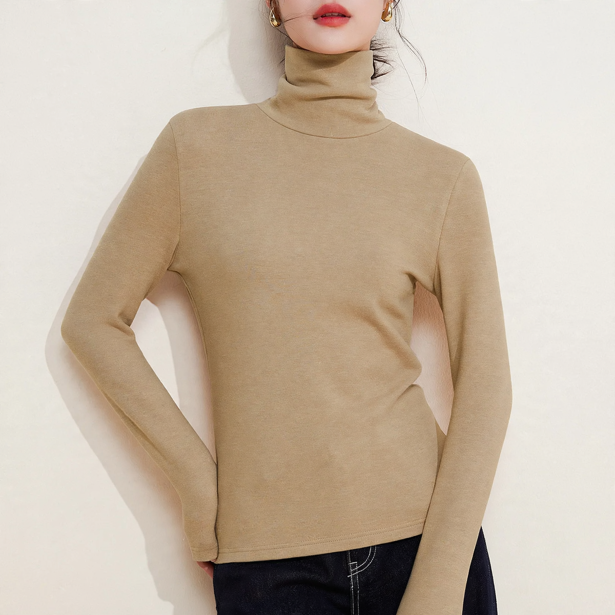 Women's turtleneck sweater, warming, knitted
