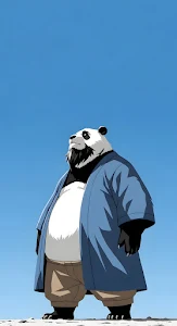Majestic Anthropomorphic Panda in Blue Kimono Anime Style