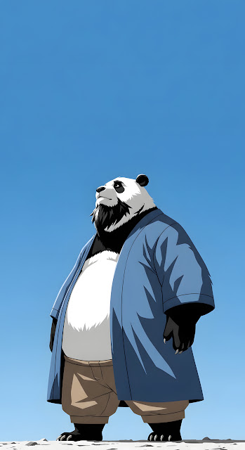 Majestic Anthropomorphic Panda in Blue Kimono Anime Style - Free mobile Wallpaper