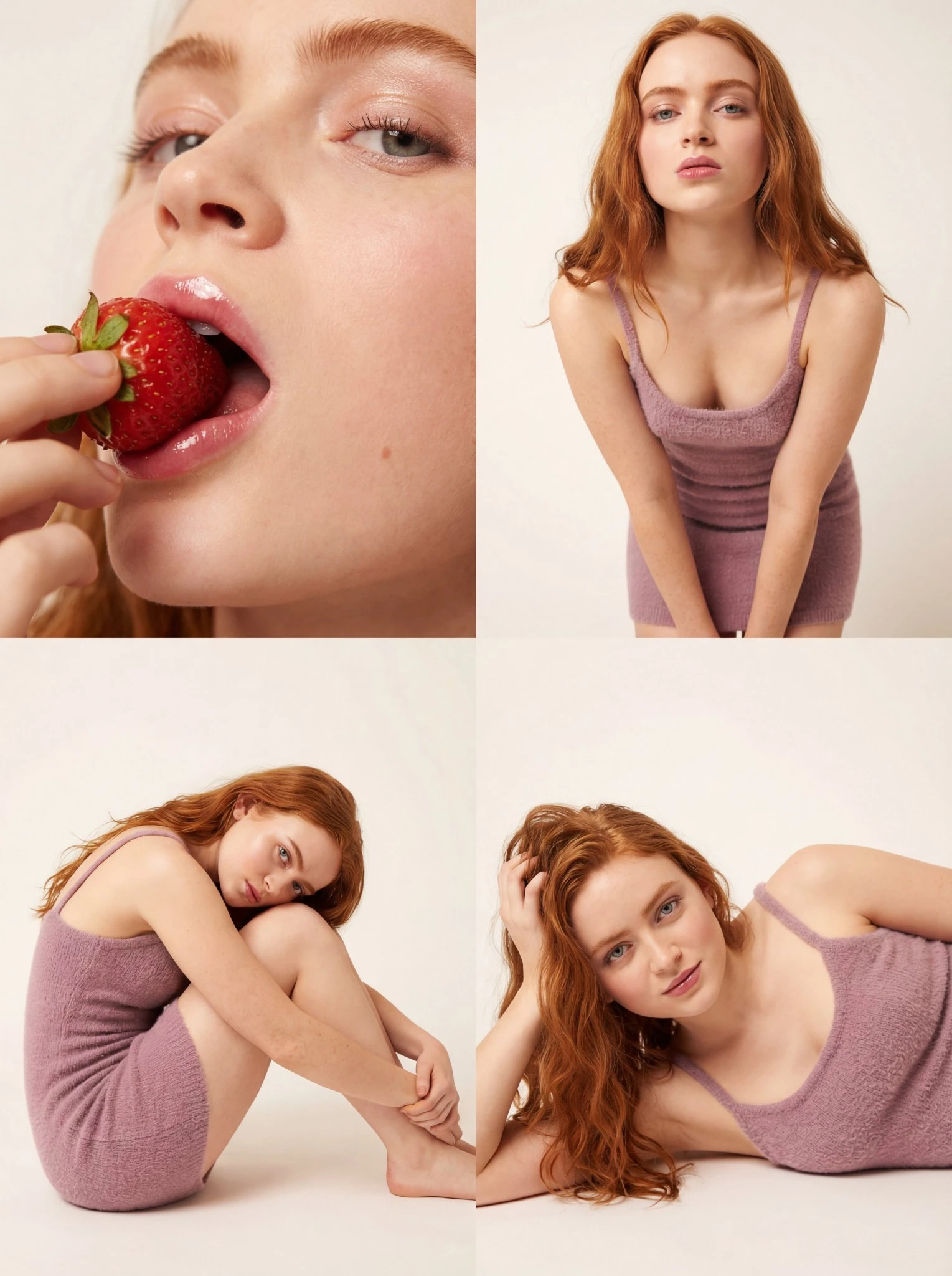 Fotografía de retrato ultrarrealista con fresas en primer plano