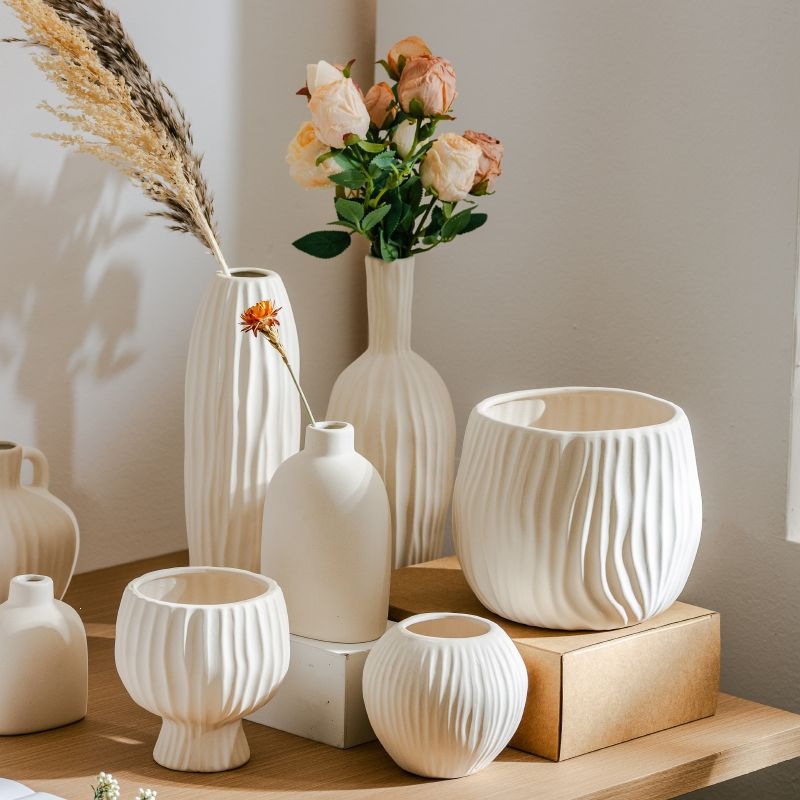 Keramikblumenvase, Landhausstil, Webstruktur