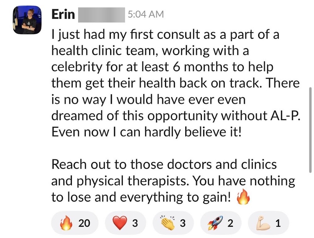 Slack post from an Active Life Professional