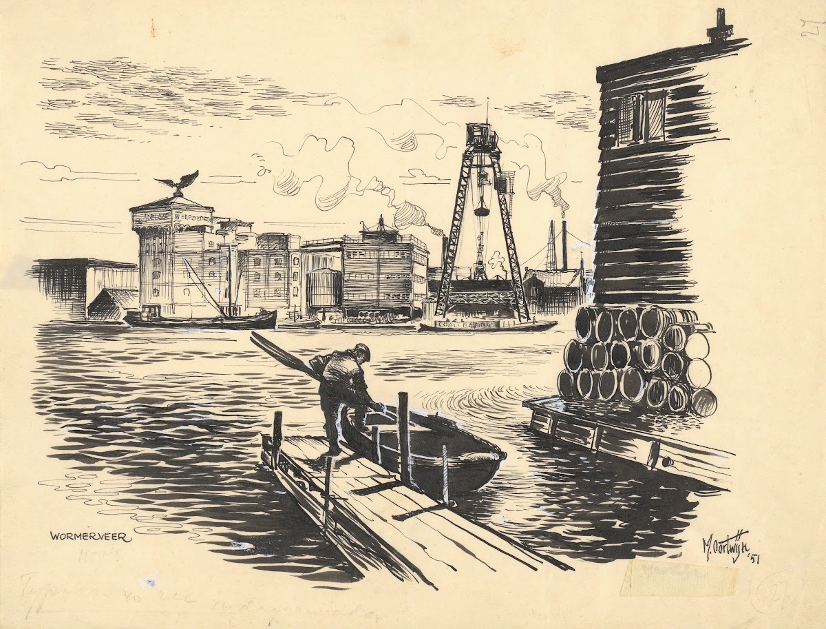 Gezicht op de zeepfabriek De Adelaar te Wormerveer 1951