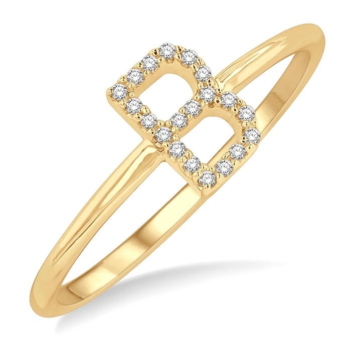 Block 'B' Initial Diamond Ring 365D9DHTSWG-B – 10 Kt Yellow Gold, 4