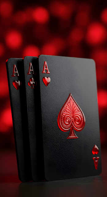 Three Black Aces Playing Cards with Red Spade Symbol - Free mobile Wallpaper