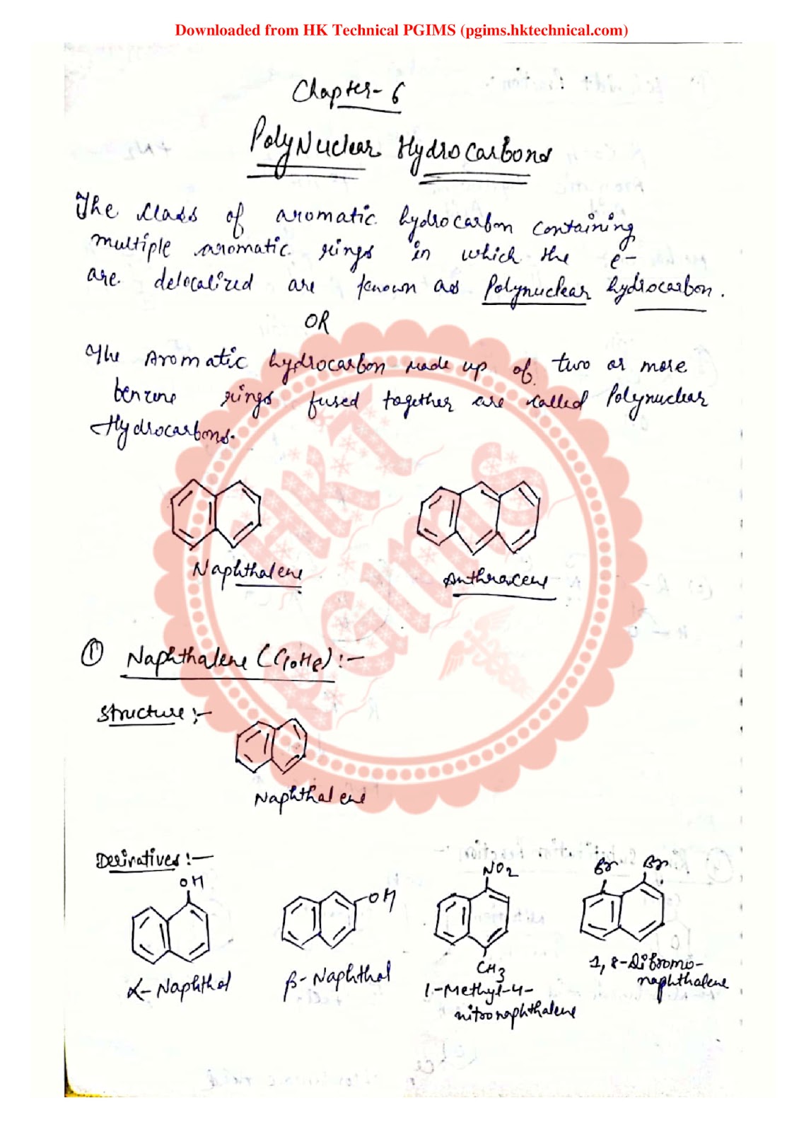 polynuclear hydrocarbon organic chemistry unit-4 3rd Semester B.Pharmacy ,BP301T Pharmaceutical Organic Chemistry II,BPharmacy,Handwritten Notes,BPharm 3rd Semester,Important Exam Notes,