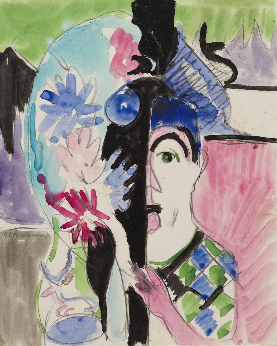 Studie zu Müllerkopf mit Blumen ca 1927