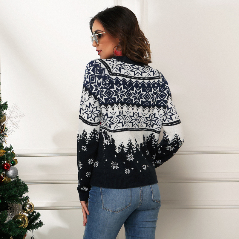 Womens knitted sweater with jacquard pattern
