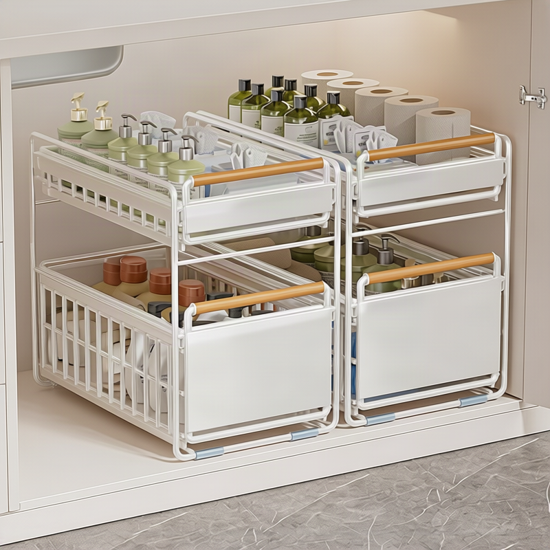 Pull-out under-sink shelf for the bathroom