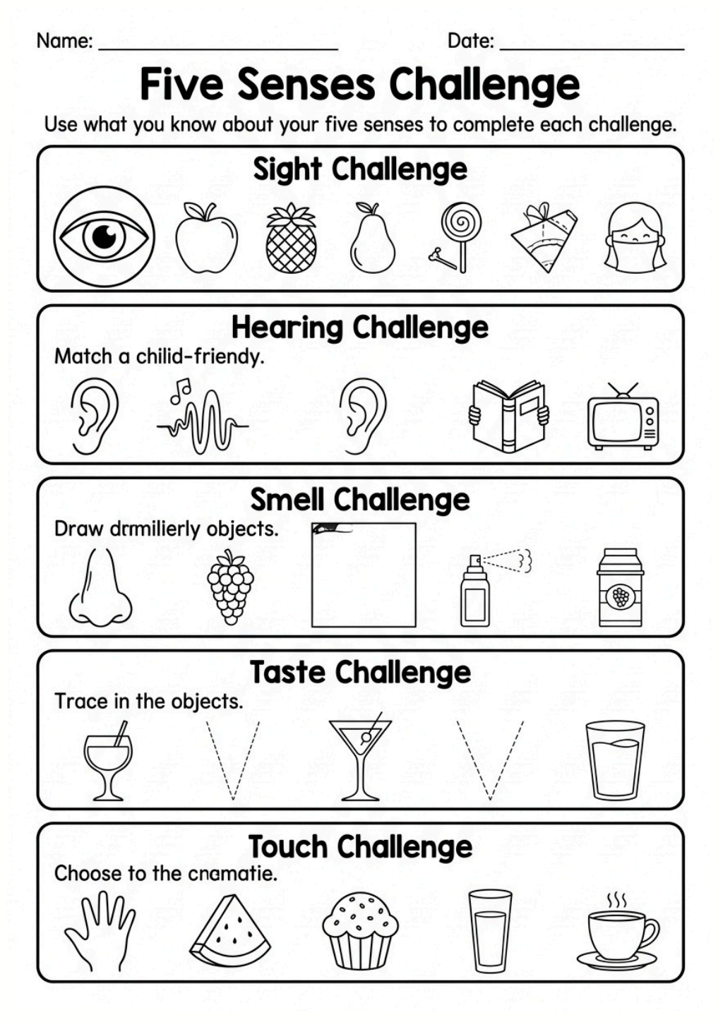 Five Senses Challenge Worksheet