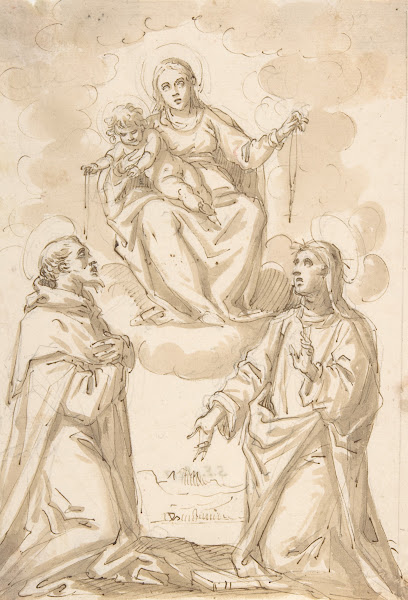 The Virgin and Child with Chaplets Appearing to Saint Dominic and Saint Catherin
