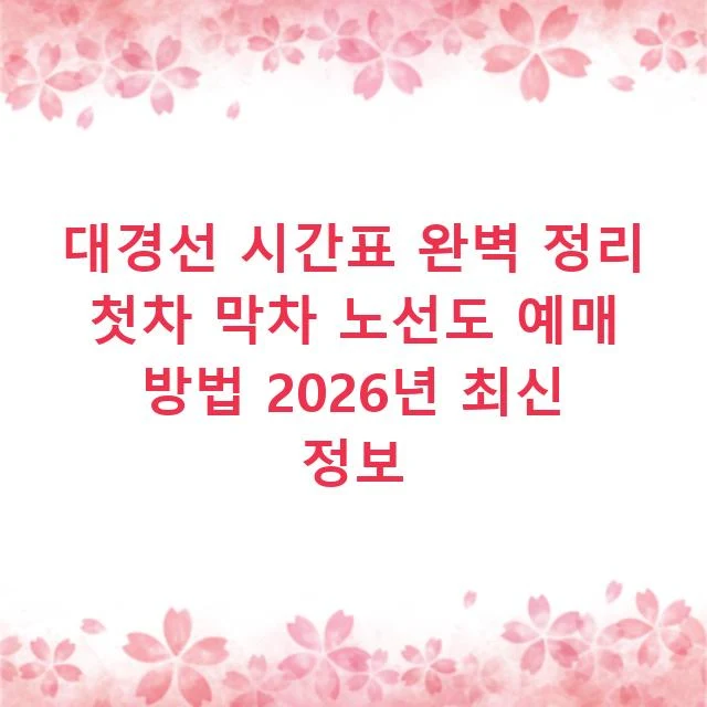 대경선 시간표 완벽 정리 첫차 막차 노선도 예매 방법 2026년 최신 정보