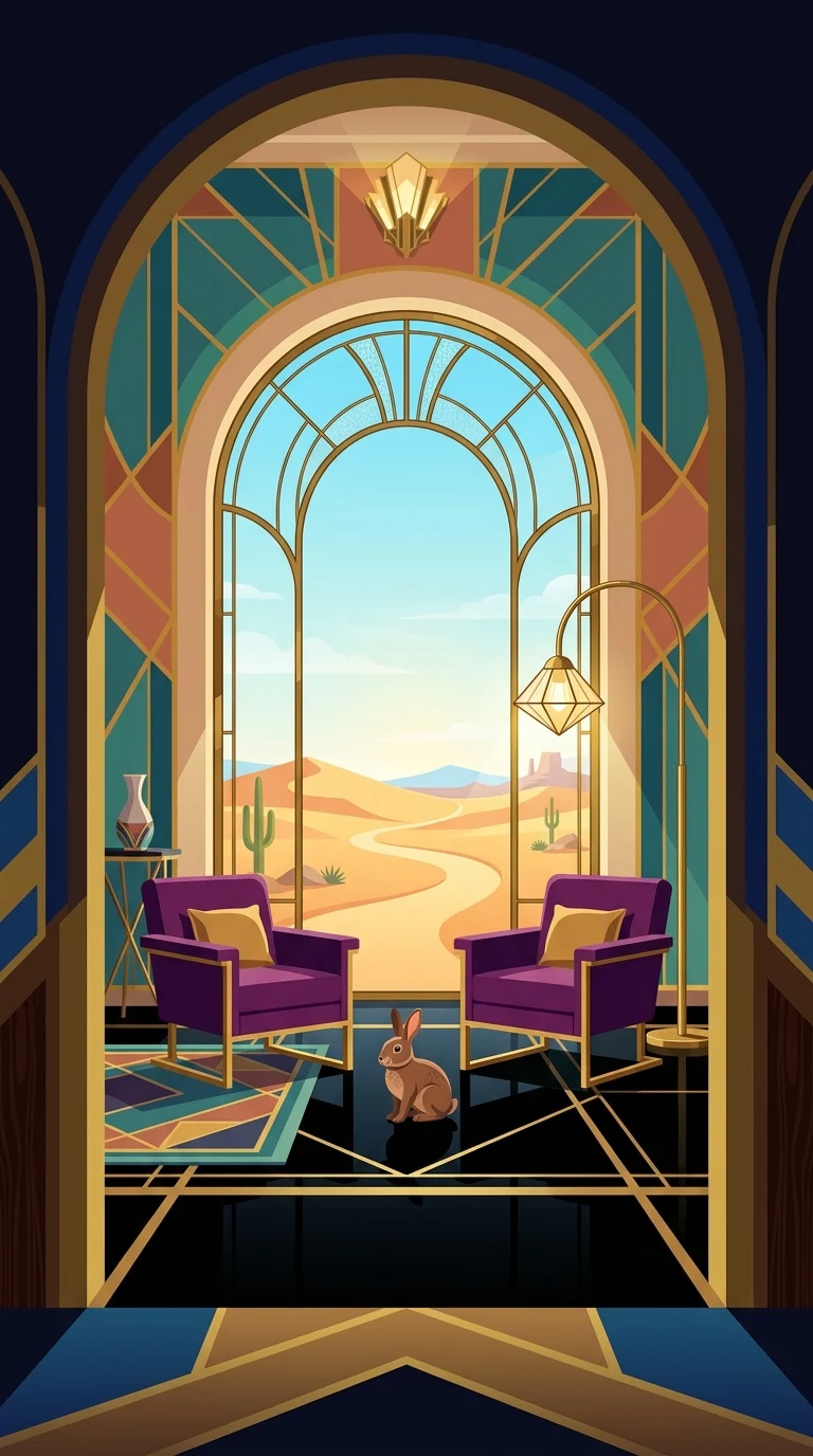 Stylized Art Deco Interior with Desert View - Free 4K mobile Wallpaper