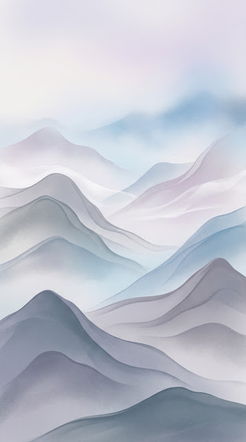 Minimalist Abstract Misty Mountain Range in Blue and Gray - Free mobile Wallpaper