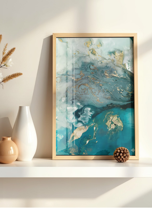 Premium Abstract Watercolor Canvas Print Blue And Gold Style A Wall Art 