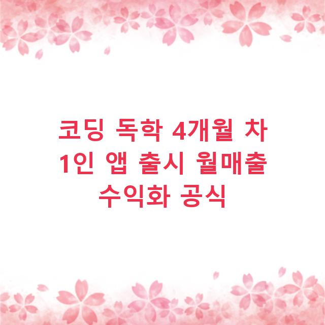 코딩 독학 4개월 차 1인 앱 출시 월매출 수익화 공식