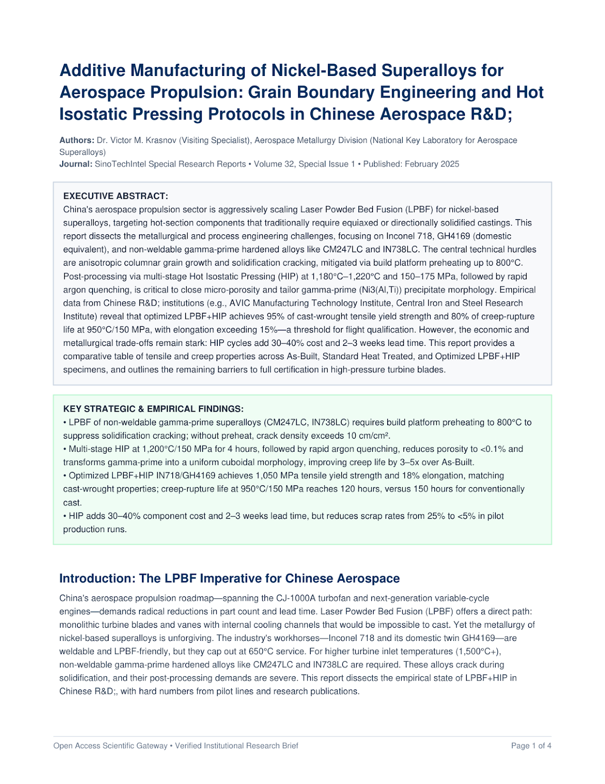 Additive Manufacturing of Nickel-Based Superalloys for Aerospace Propulsion: Grain Boundary Engineering and Hot Isostatic Pressing Protocols in Chinese Aerospace R&D