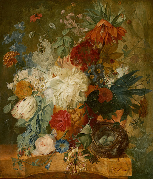 Still Life with Bouquet of Flowers and Birds Nest 1776