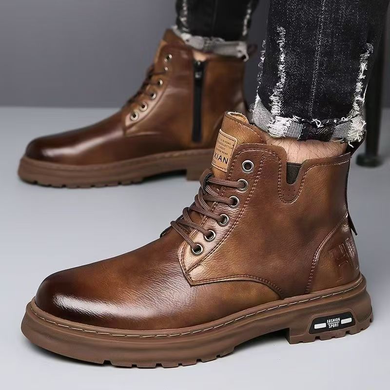 Men's leather boots, lined
