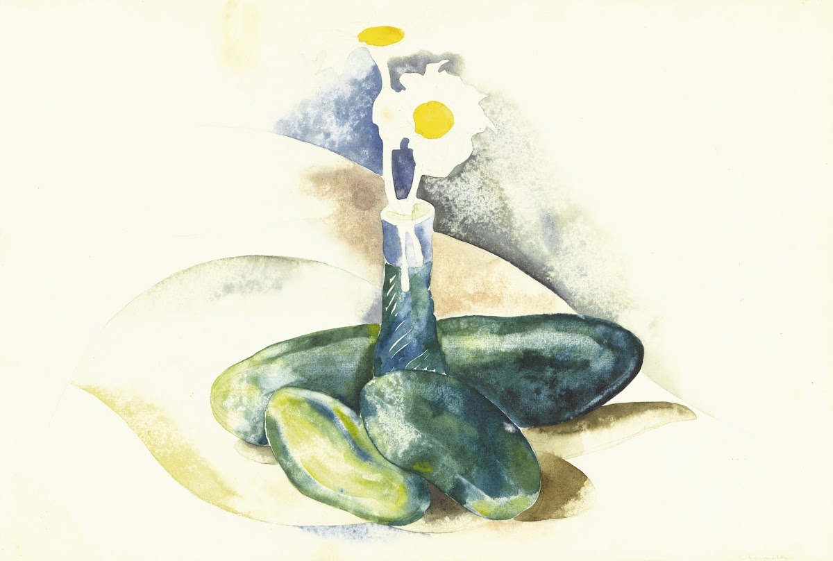 Cucumbers and a Flask of Daisies circa 1925