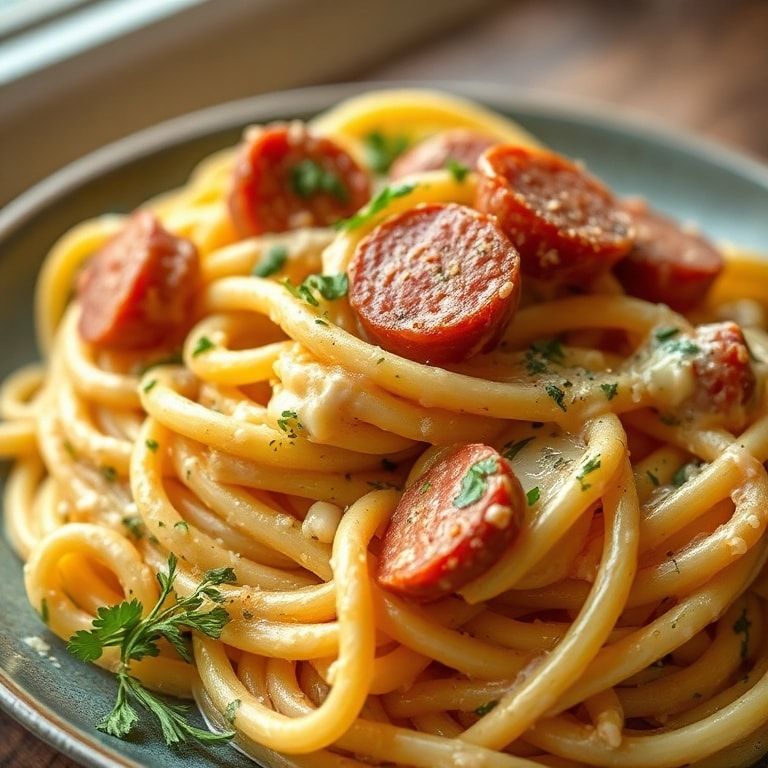 Creamy Kielbasa Pasta Recipe Ready in 25 Minutes – Quick & Homemade Comfort Dinner finished