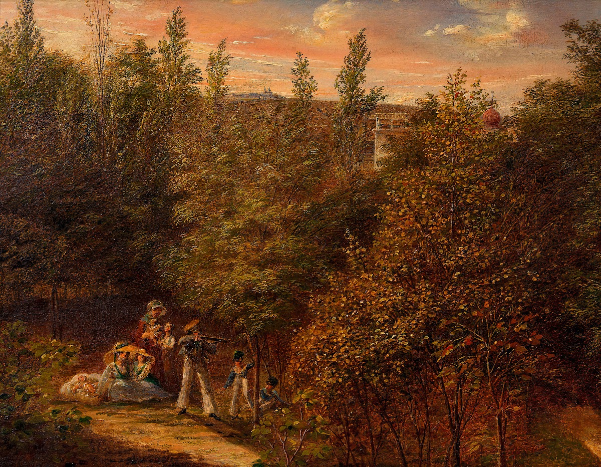 Baumlandschaft mit Familie und Kindern ca 1820