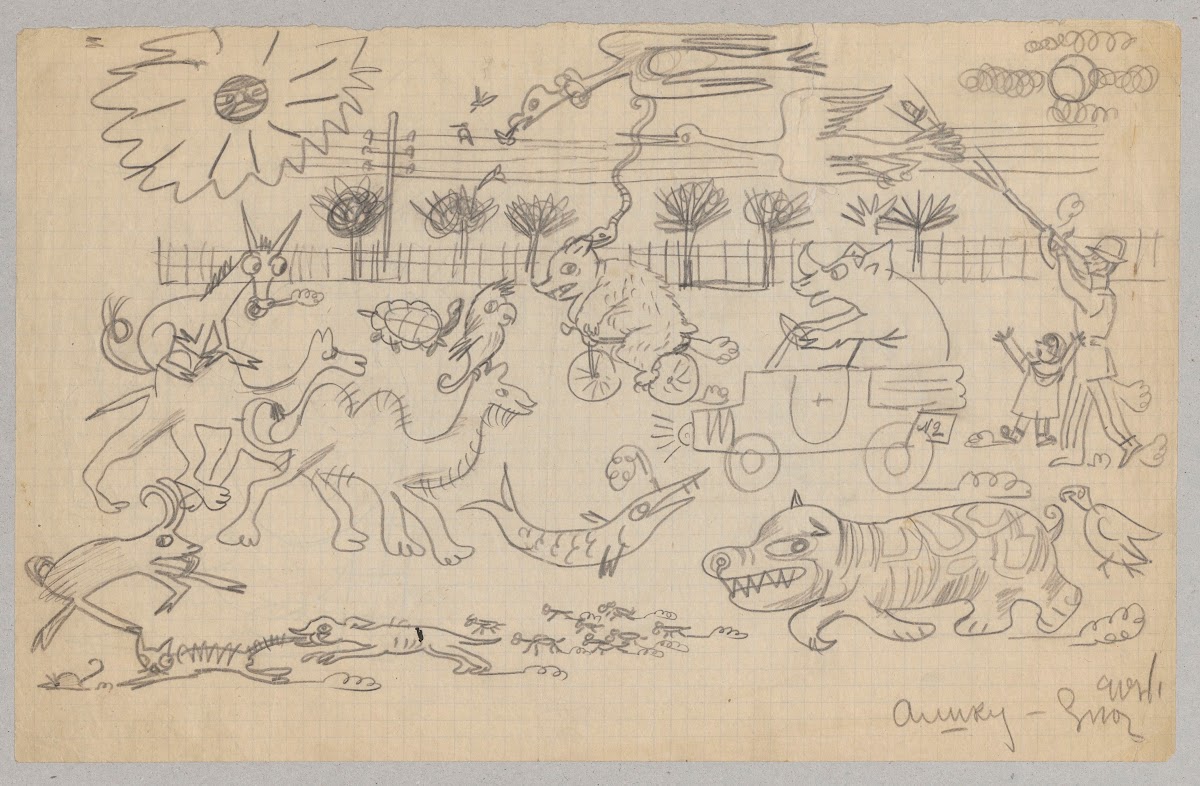 Humorous drawing for nephew Alik III animals 1917