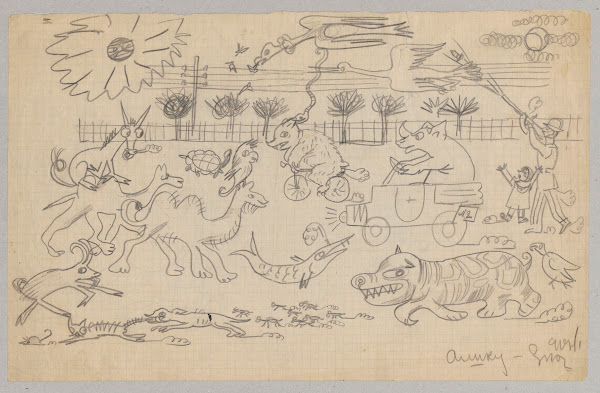 Humorous drawing for nephew Alik III animals 1917