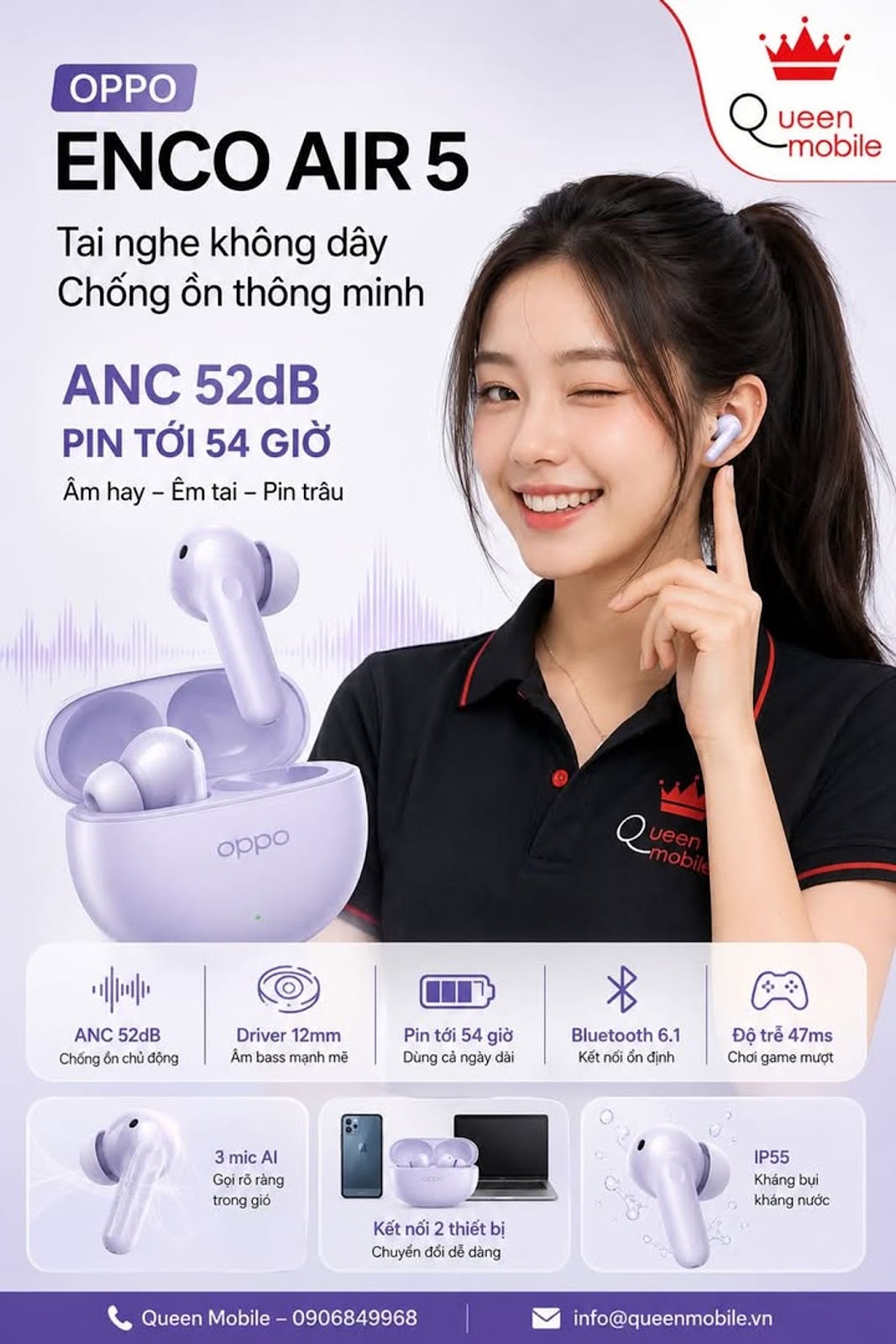 Oppo Enco Air 5 gây chú ý với ANC 52 dB, Bluetooth 6.1 và pin tới 54 giờ #OppoEncoAir5 #OPPO #TaiNgheKhongDay #TWS #ANC #Bluetooth61 #CongNghe #TaiNgheBluetooth #ReviewCongNghe #Au