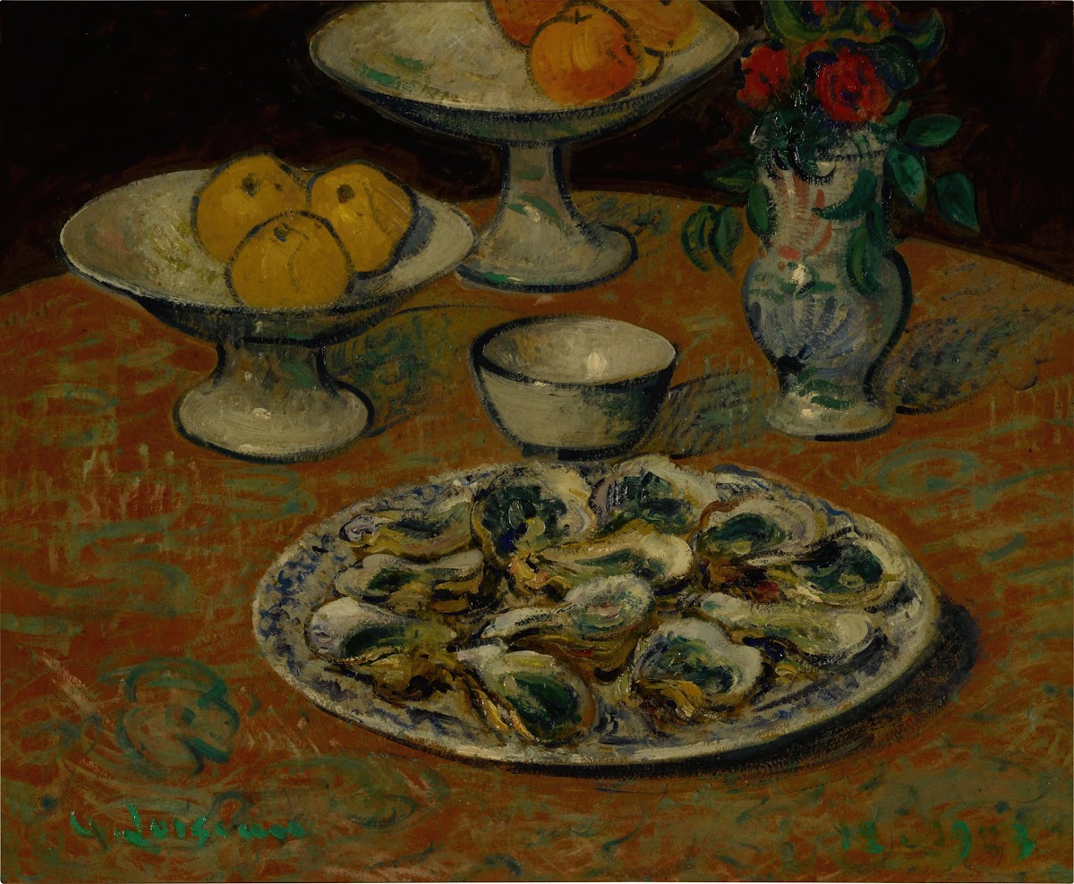 Nature morte huîtres fruits et fleurs 1923
