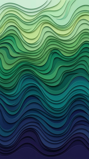 Abstract Blue and Green Layered Paper-Cut Wave Design - Free mobile Wallpaper