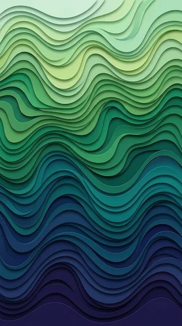 Abstract Blue and Green Layered Paper-Cut Wave Design