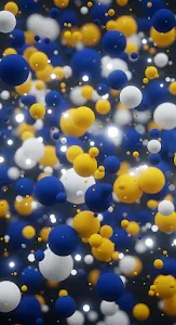Abstract Blue Yellow White Spheres Floating Bubbles Art